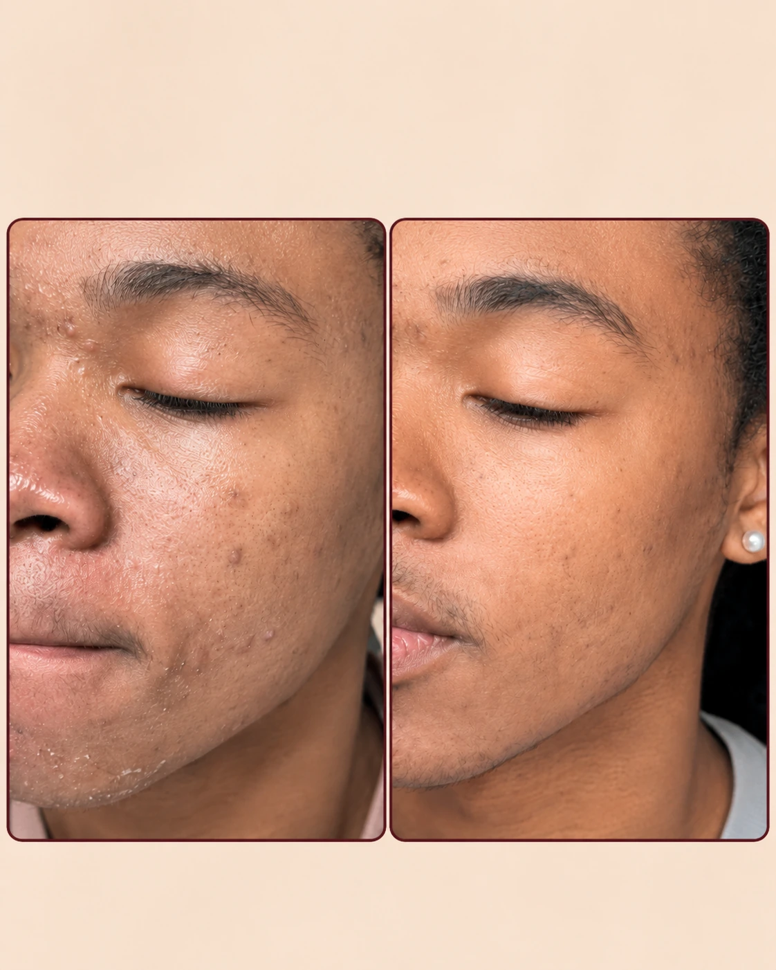Résultat avant-après Maya Cosmétique sur les imperfections